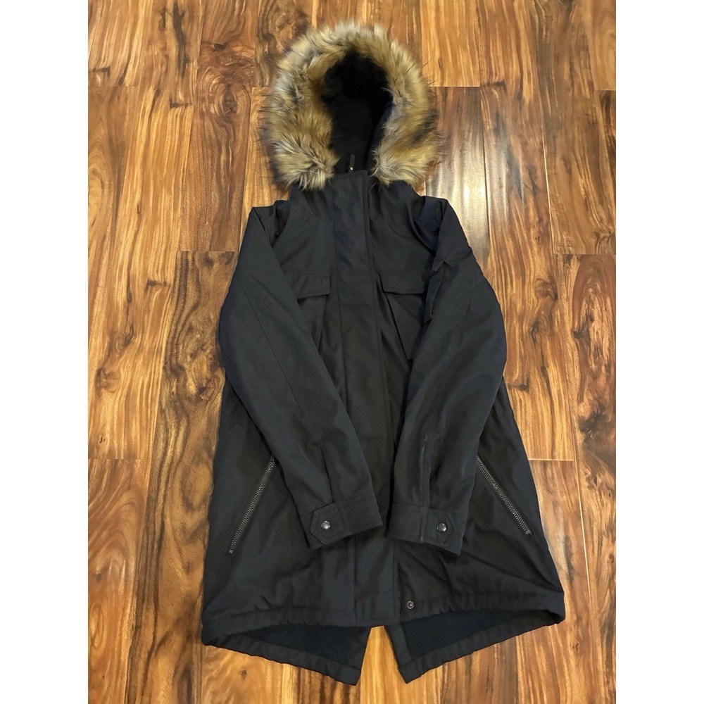 S13 New York Women's Military Parka Jacket Black Faux Fur Hood Size Large